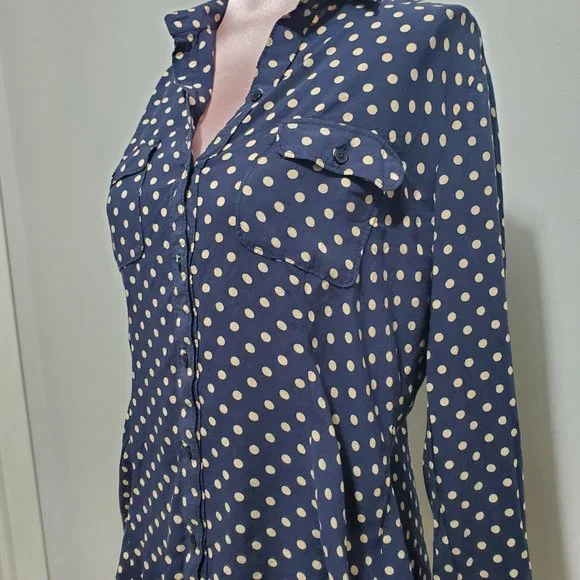 Loft Navy Blouse with Tan Polka Dots - Picture 4 of 5